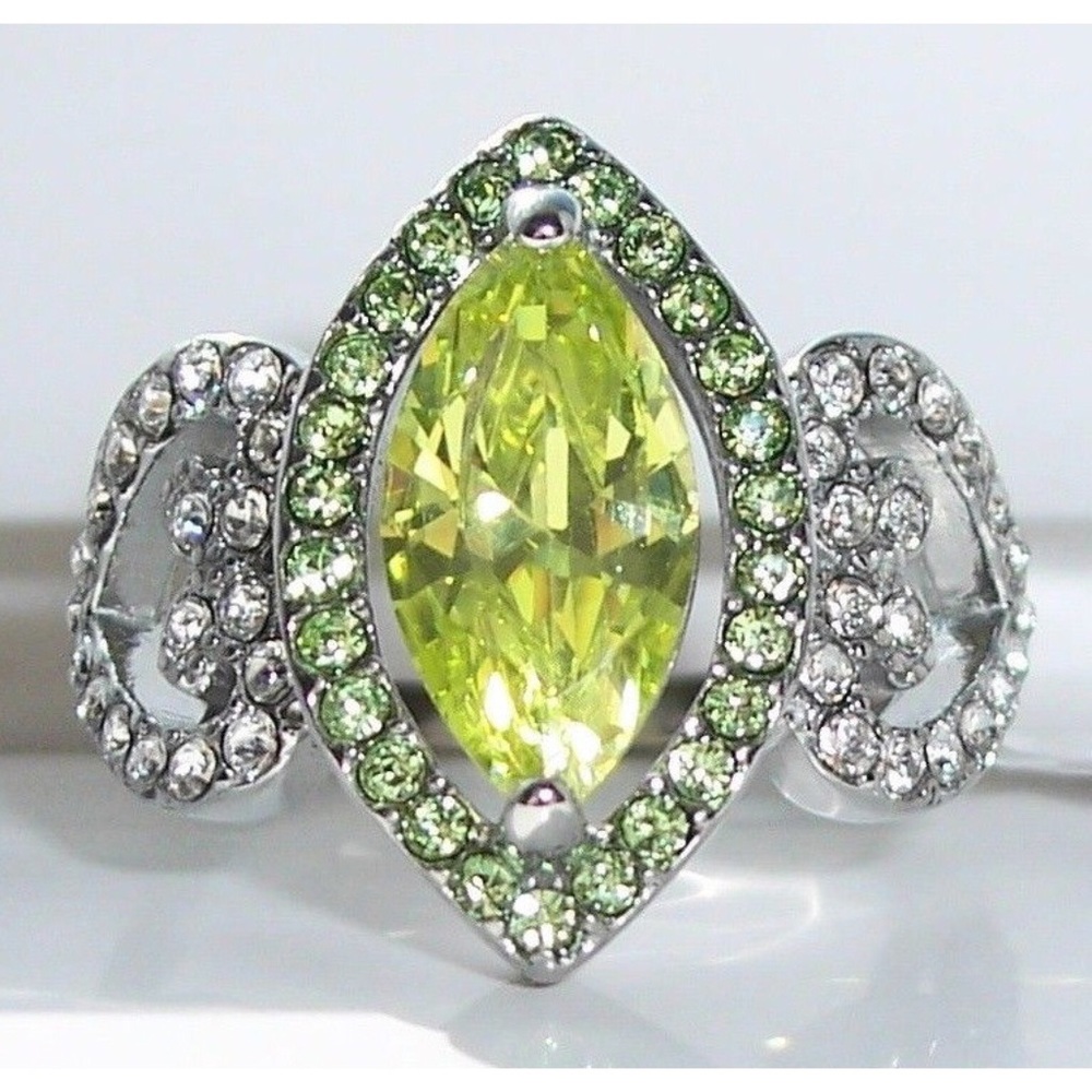 Marquise Simulated Peridot & Cubic Zirconia Ring Stainless Steel Women's - Picture 3 of 16